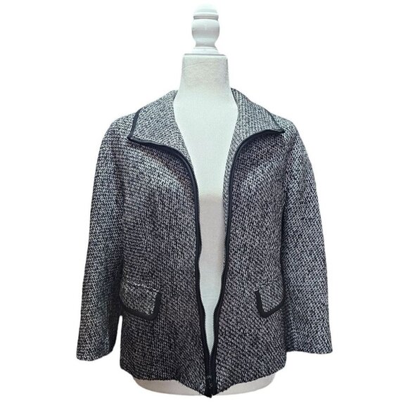 LAFAYETTE 148 tweed black white wool cashmere camel hair short jacket size 10 - Picture 2 of 12